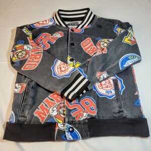 Super Mario Size M Varsity Bomber Jacket Boys Black Cotton Blend Fleece Nintendo